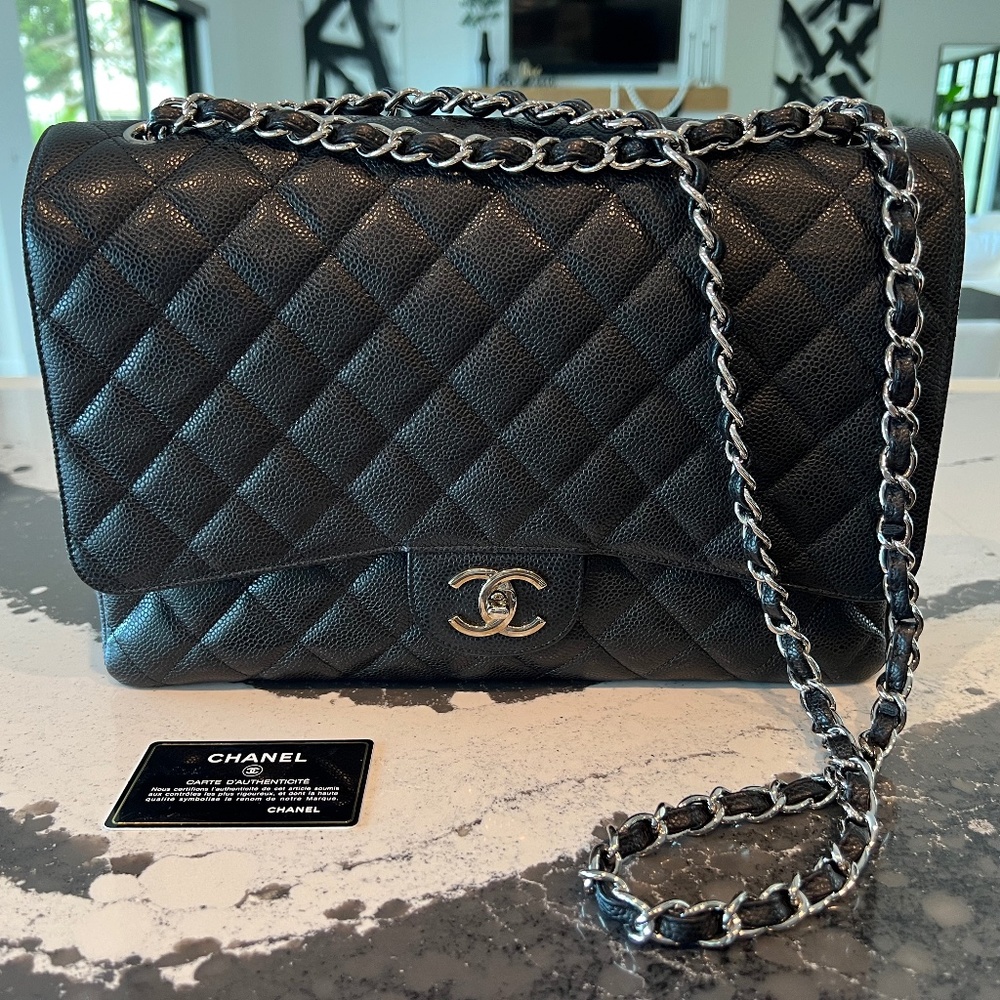 Chanel Caviar Quilted Double Flap Maxi Bag Black